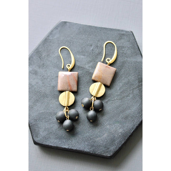 Brown Square Cluster Earrings