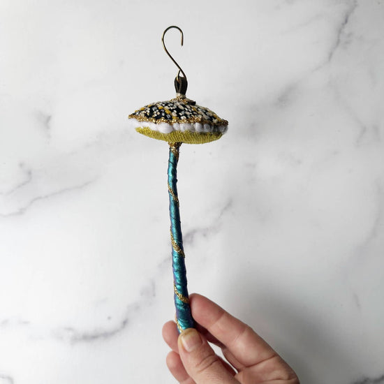 Glitter Mushroom Ornament - Chartreuse and Teal