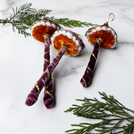 Glitter Mushroom Ornament - Purple Velvet