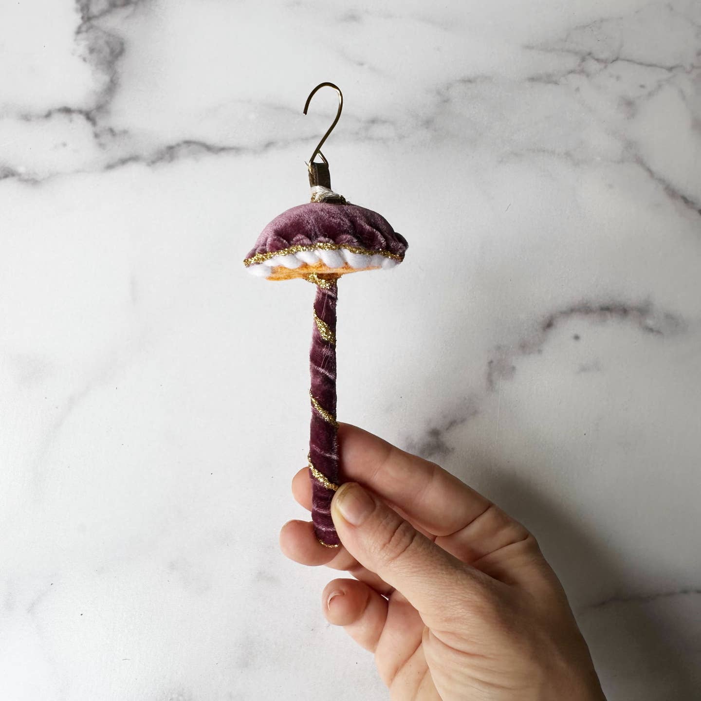Glitter Mushroom Ornament - Purple Velvet
