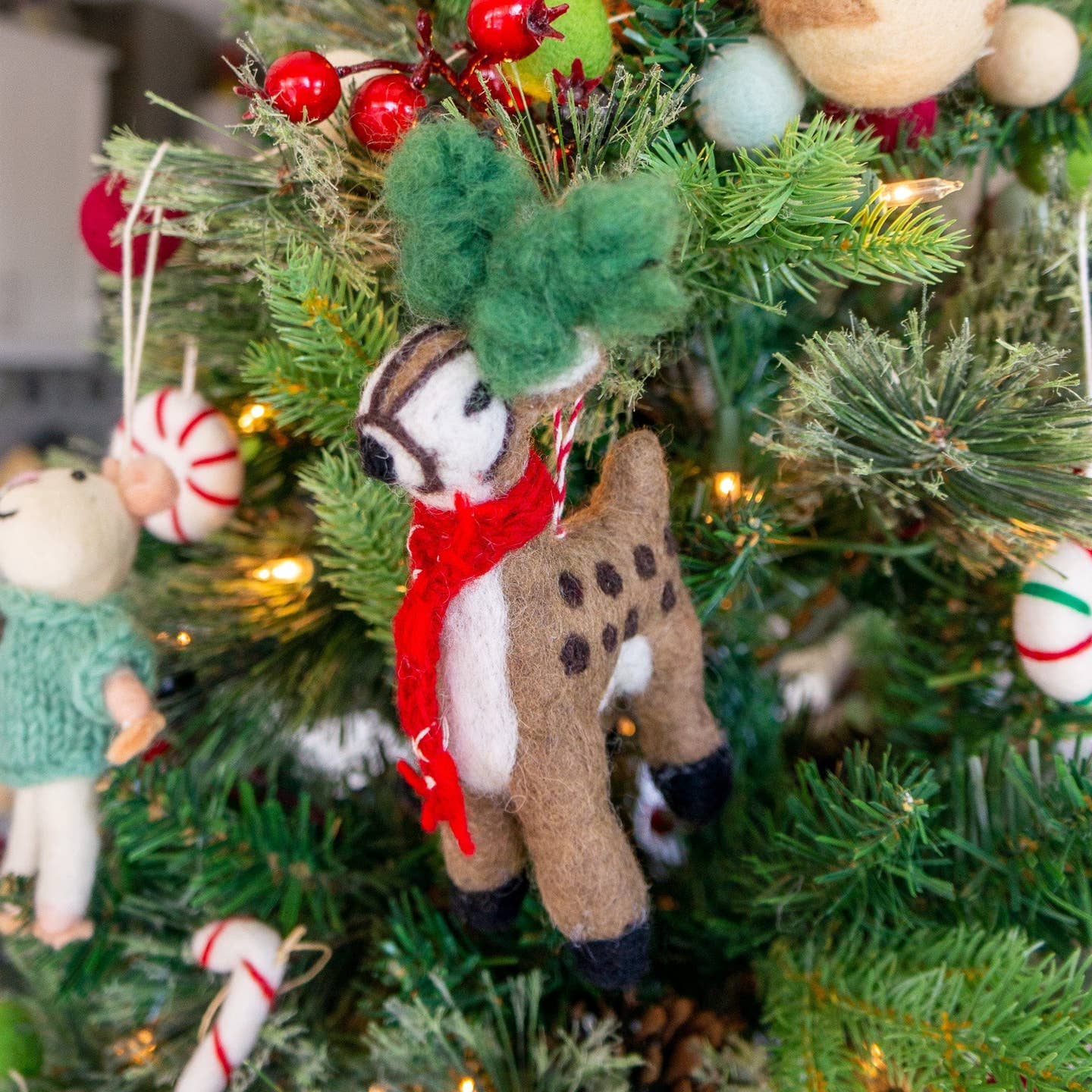 Felt Wool Reindeer Eco Ornament - Reed Forest Reindeer