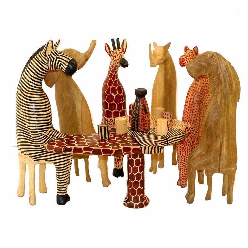 Mahogany Party Safari Animal Sculpture Carving Set