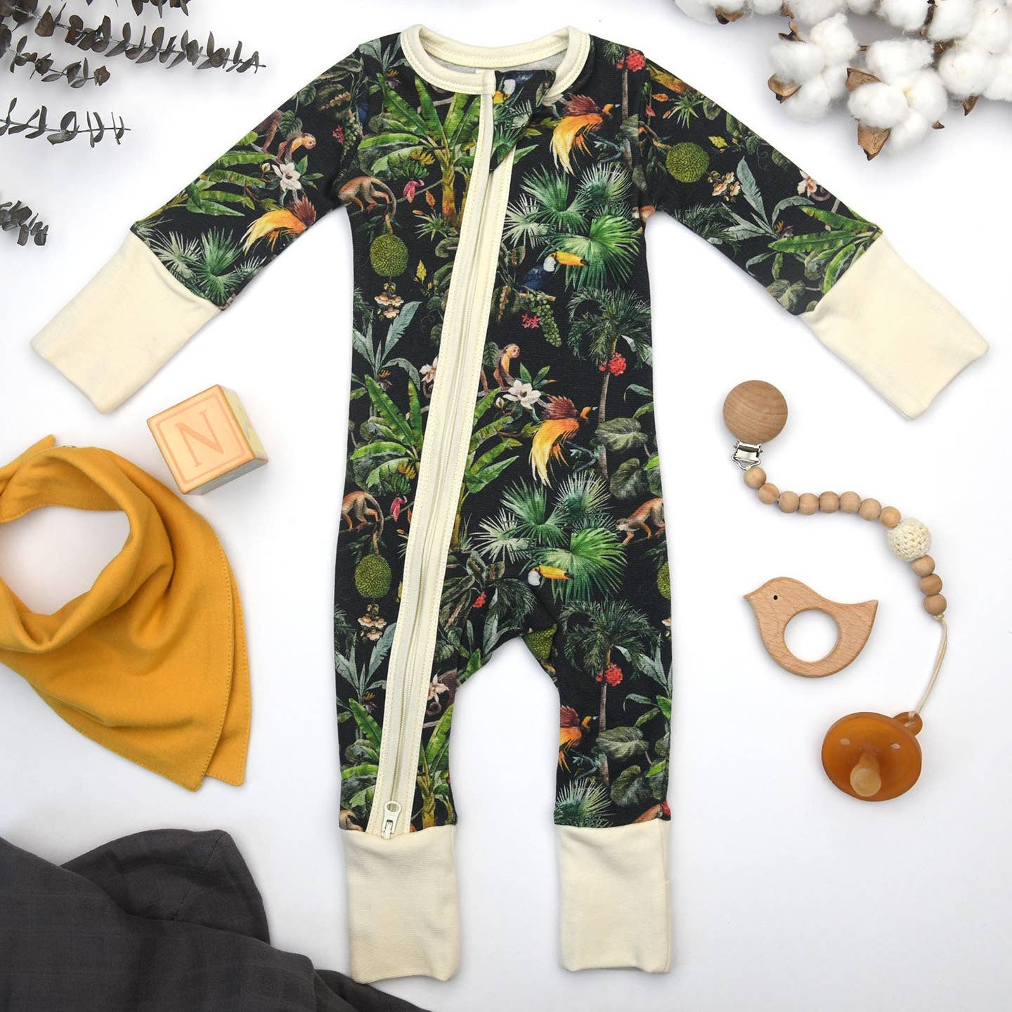 Organic Cotton Baby Pjs 2-Way Zipper Sleeper, Congo White