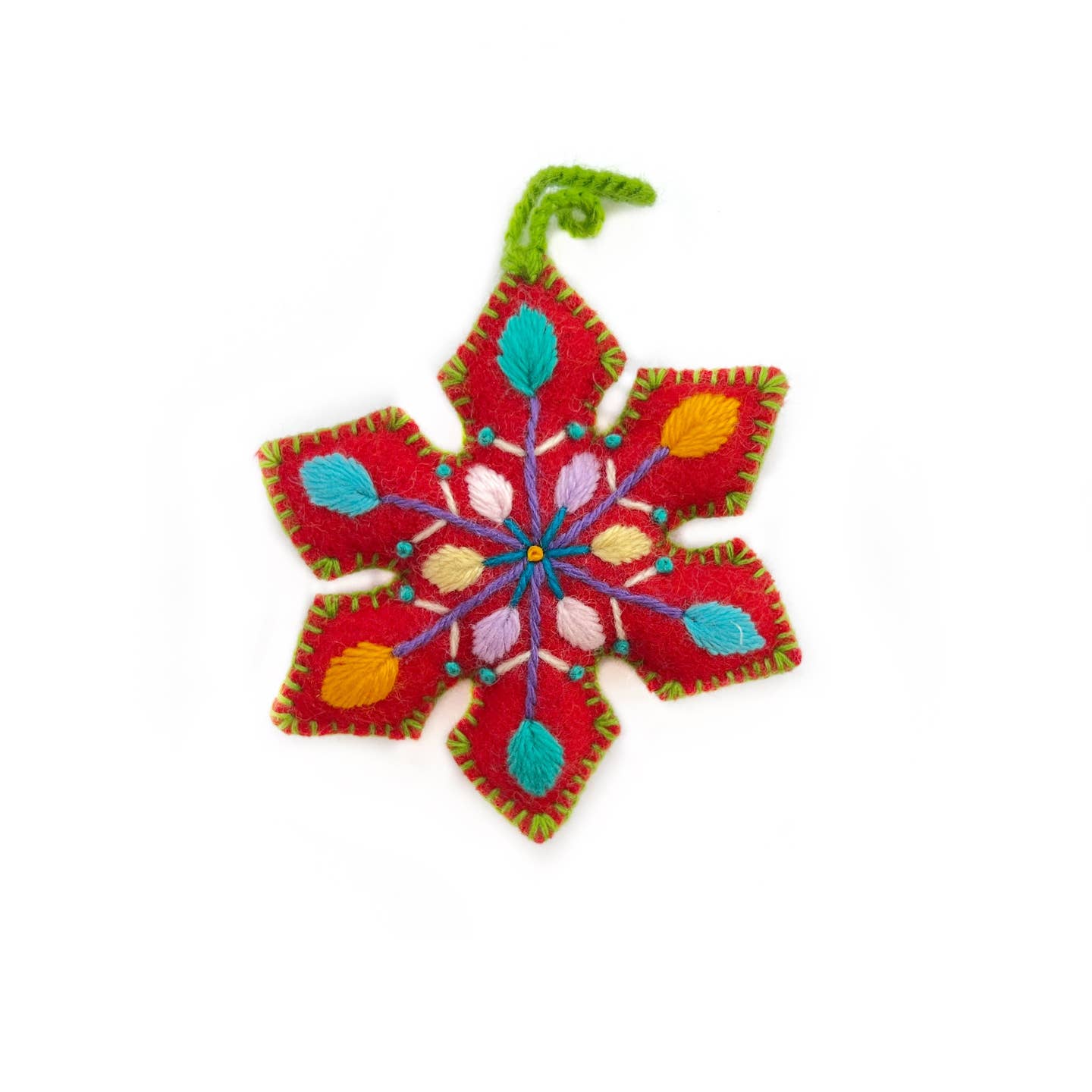 Colorful Embroidered Pointed Snowflake Christmas Ornament