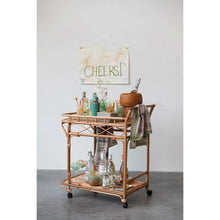 Load image into Gallery viewer, Hand-Woven Rattan 2-Tier Bar Cart on Casters
