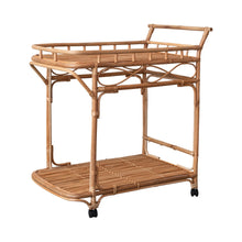 Load image into Gallery viewer, Hand-Woven Rattan 2-Tier Bar Cart on Casters
