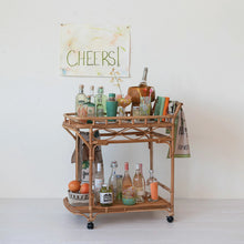 Load image into Gallery viewer, Hand-Woven Rattan 2-Tier Bar Cart on Casters
