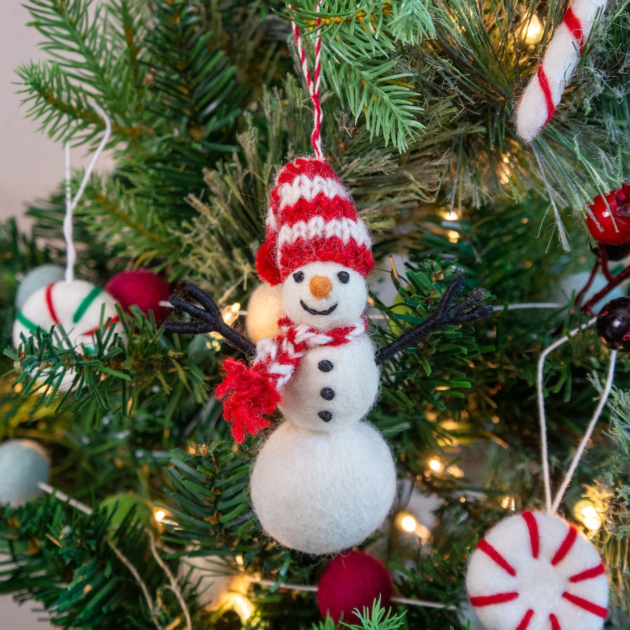 Felt Wool Holiday Snowman Eco Ornament - Frosty Snowman