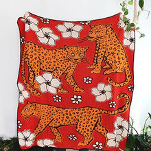 Load image into Gallery viewer, Leopard in Flower Patch Knit Blanket
