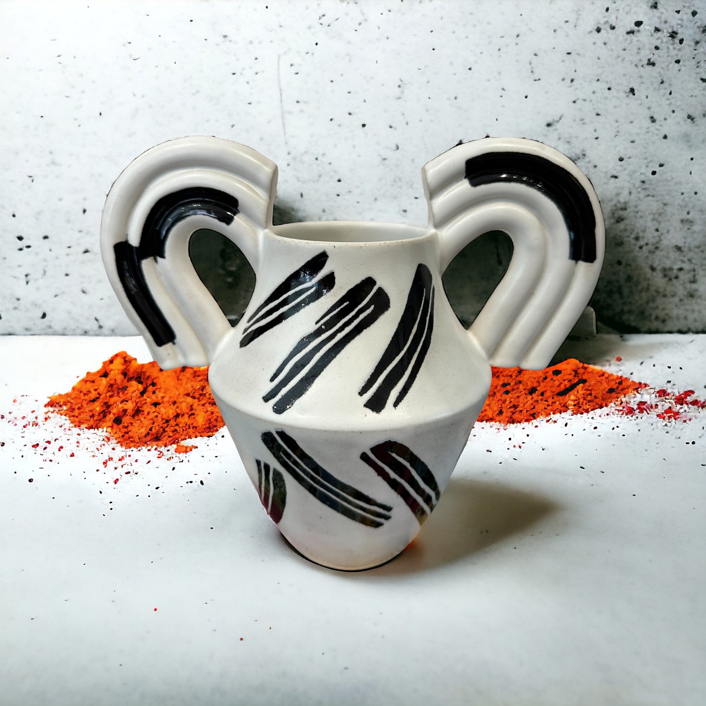 Alabaster Vase with Black Brushstrokes