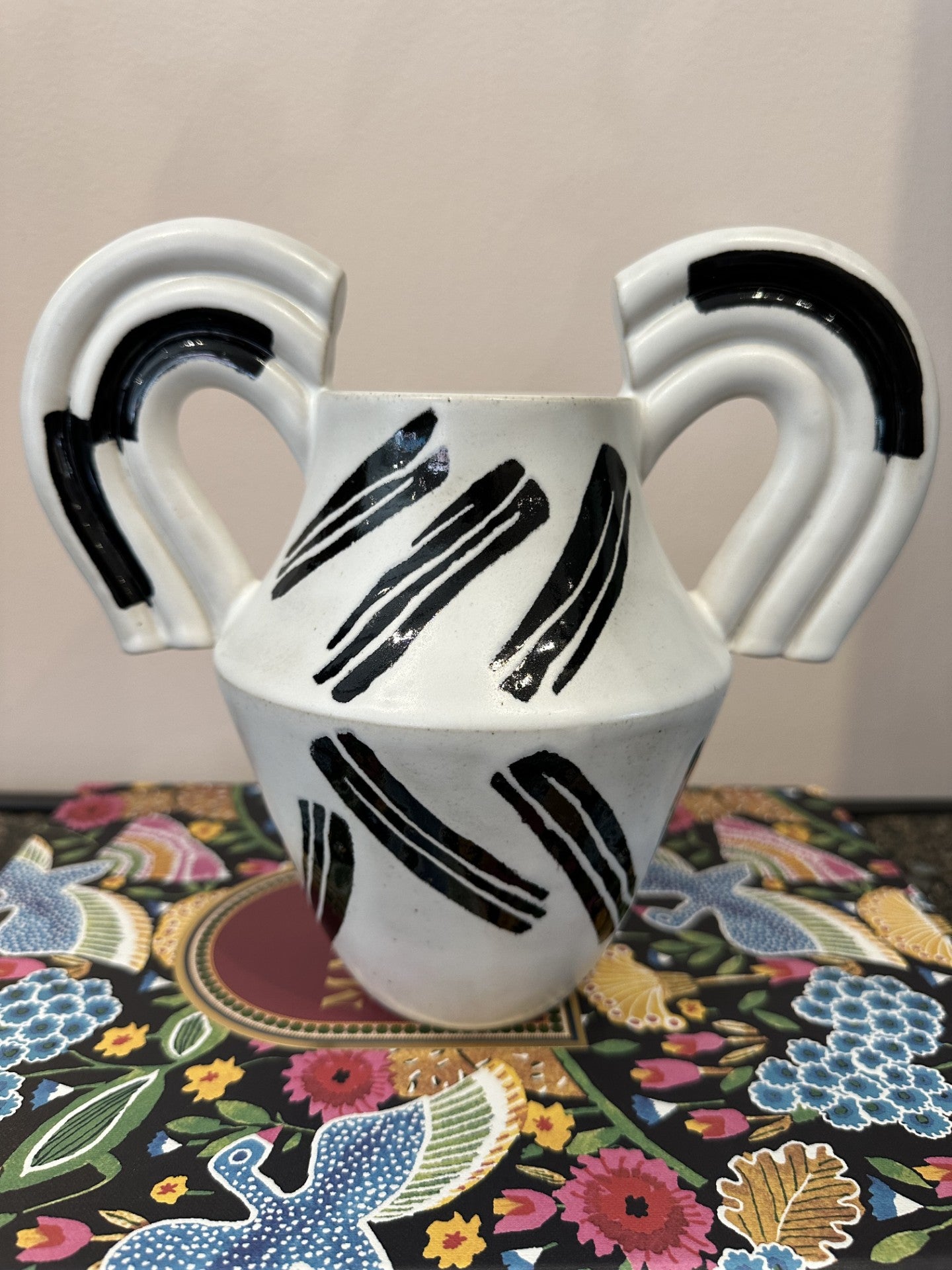 Alabaster Vase with Black Brushstrokes