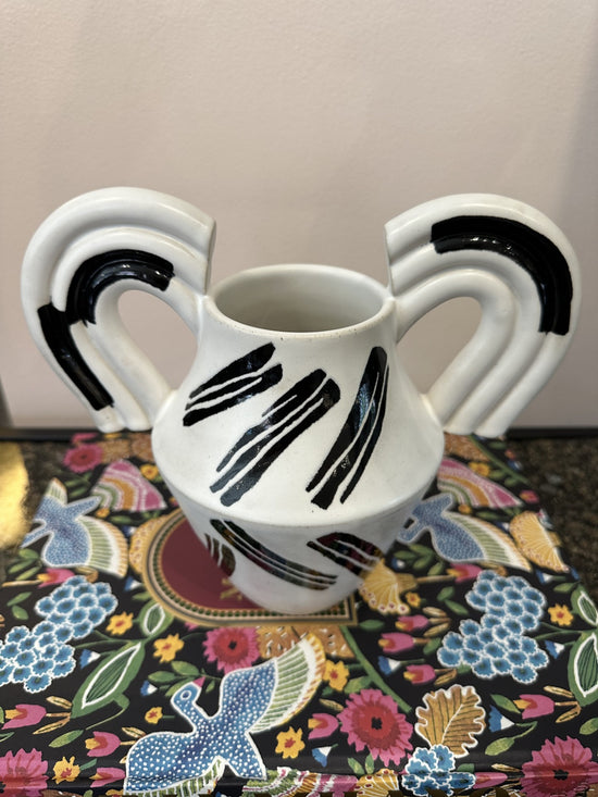Alabaster Vase with Black Brushstrokes
