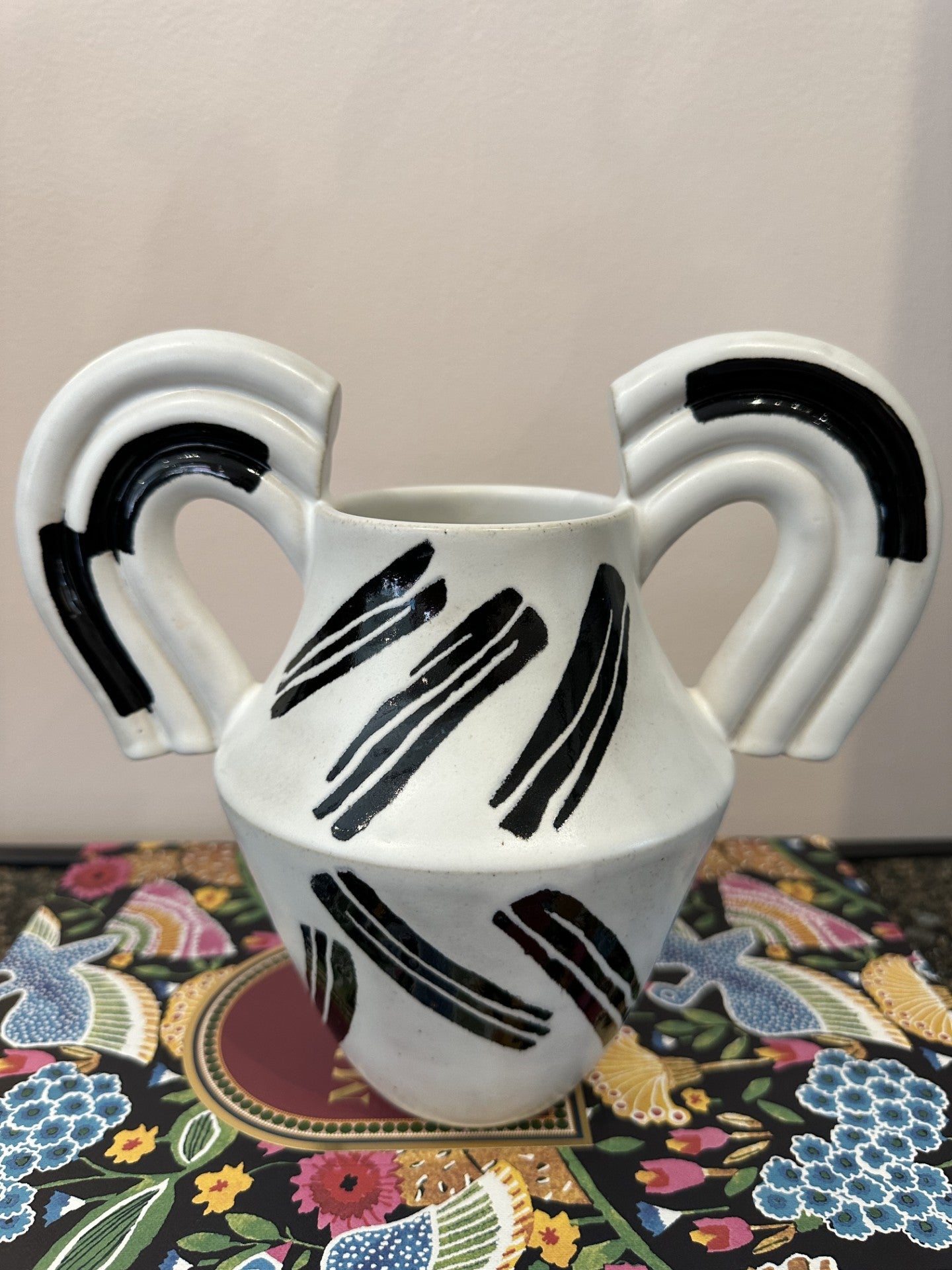 Alabaster Vase with Black Brushstrokes