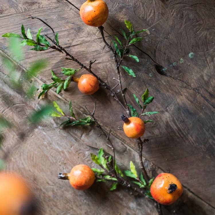 Artificial Fruit Yellow Orange Pomegranate Fruit Stem 36"