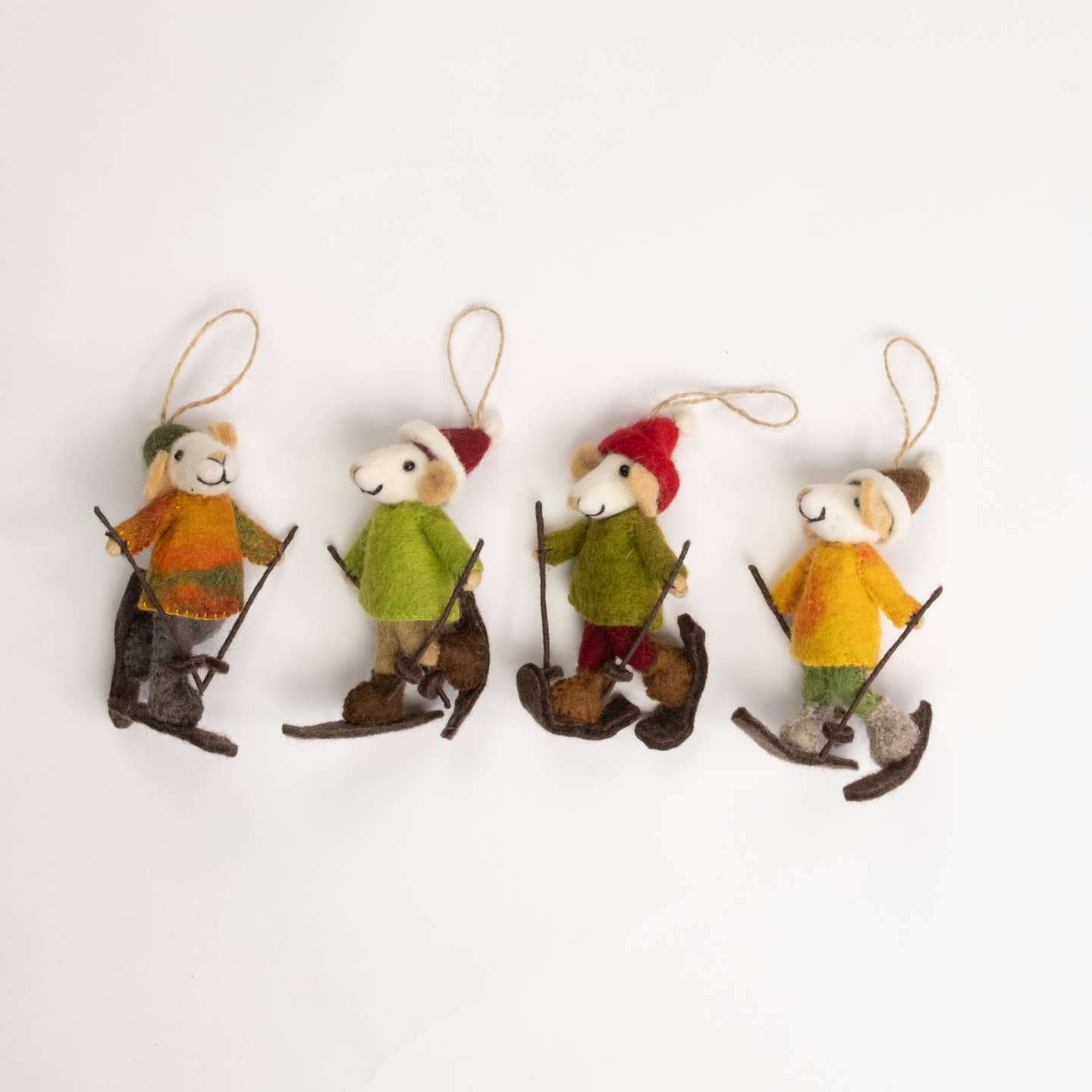 Skiing Mice Felt Ornaments