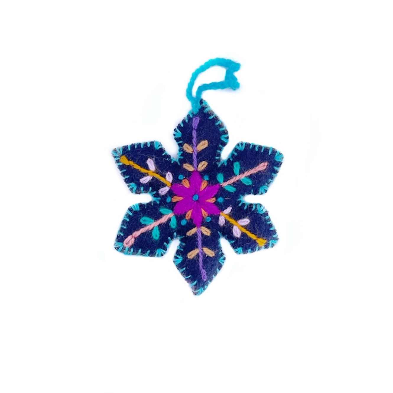 Colorful Embroidered Pointed Snowflake Christmas Ornament