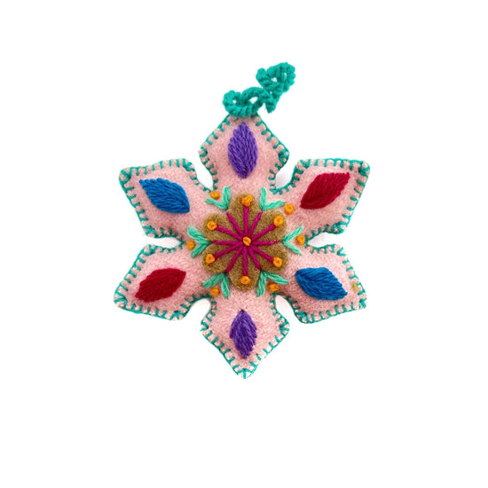 Colorful Embroidered Pointed Snowflake Christmas Ornament