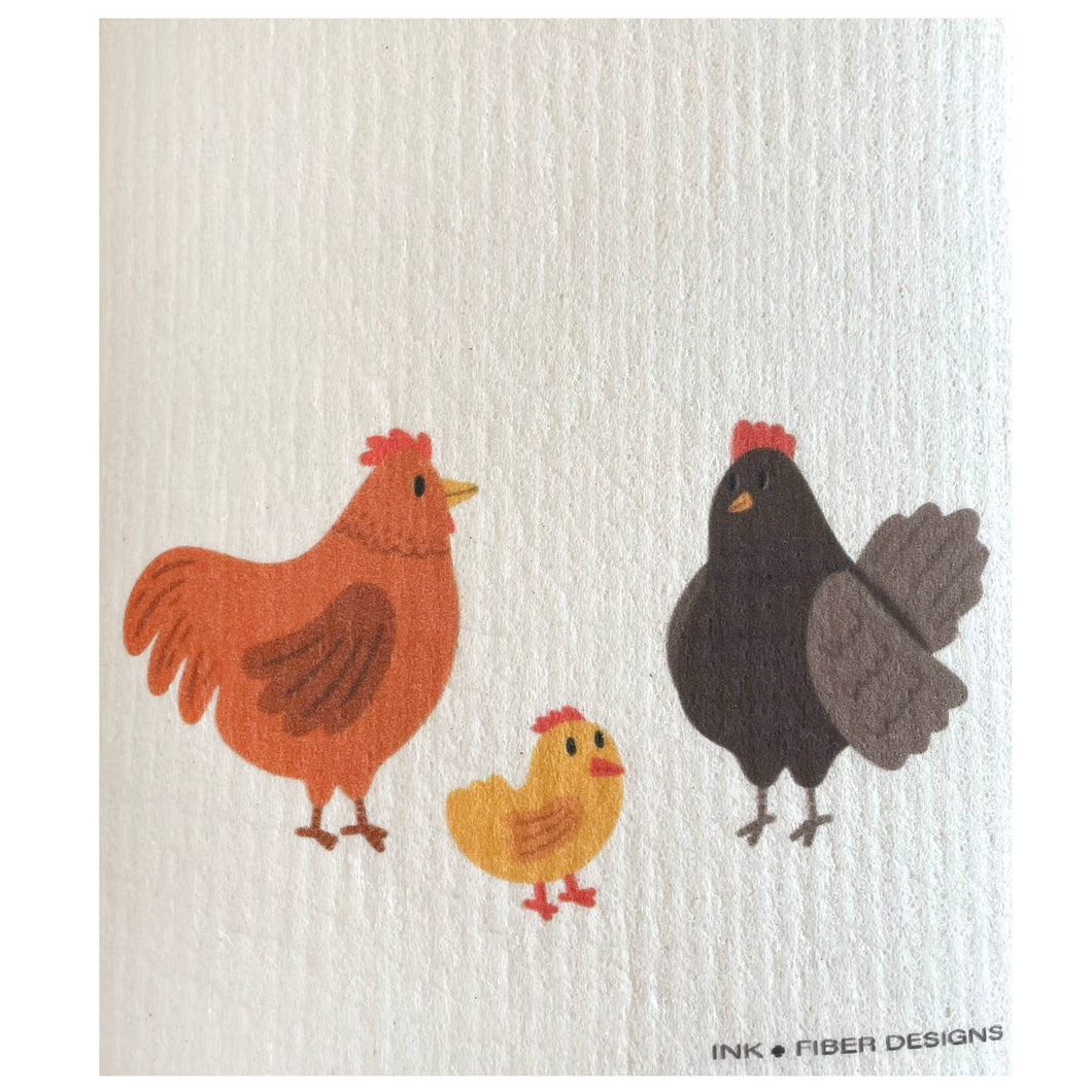 Chicken Family Swedish Dishcloth