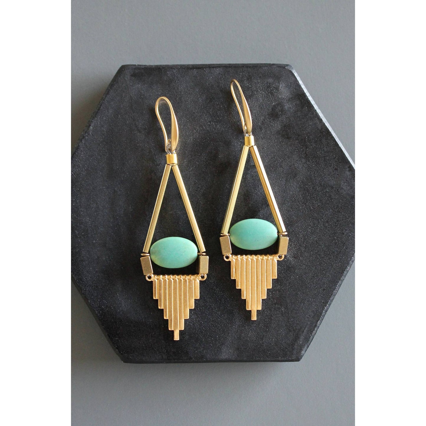 Turquoise and Brass Artdeco Earrings