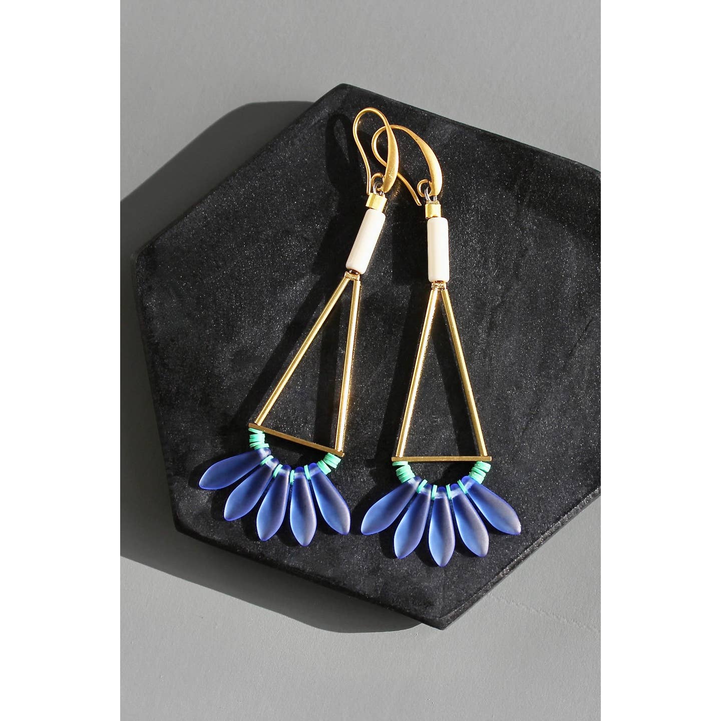 Cobalt and White Geometric Earrings