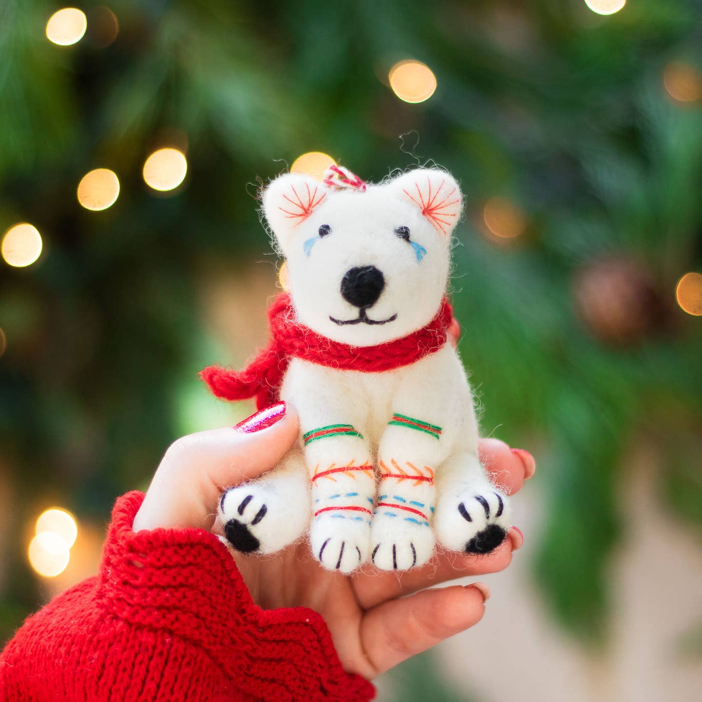 Felt Wool Polar Bear Holiday Eco Ornament - Nita