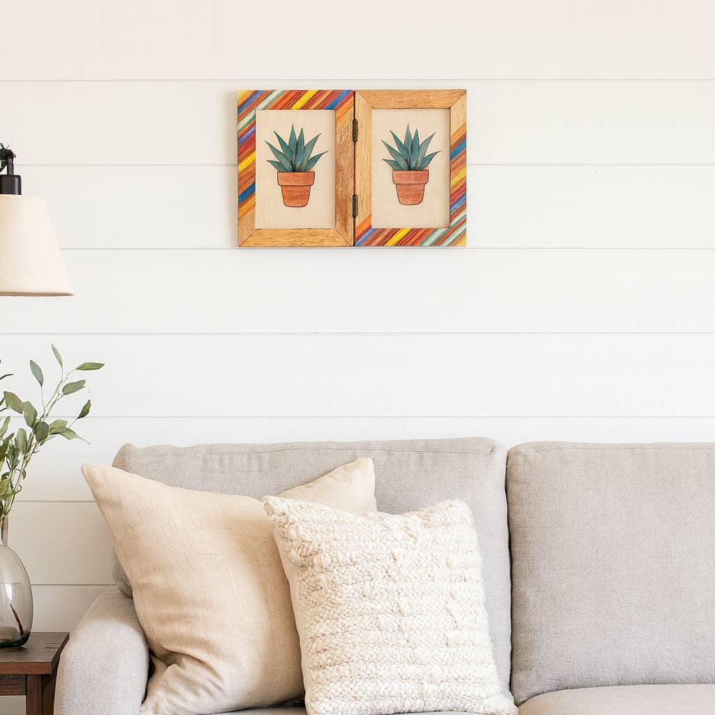 Banka Mundi 4x6 Multicolor Double Picture Frame - Bone, Wood
