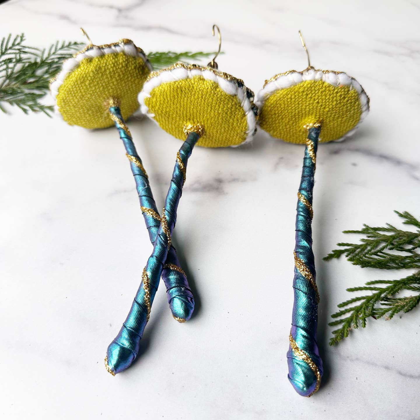 Glitter Mushroom Ornament - Chartreuse and Teal