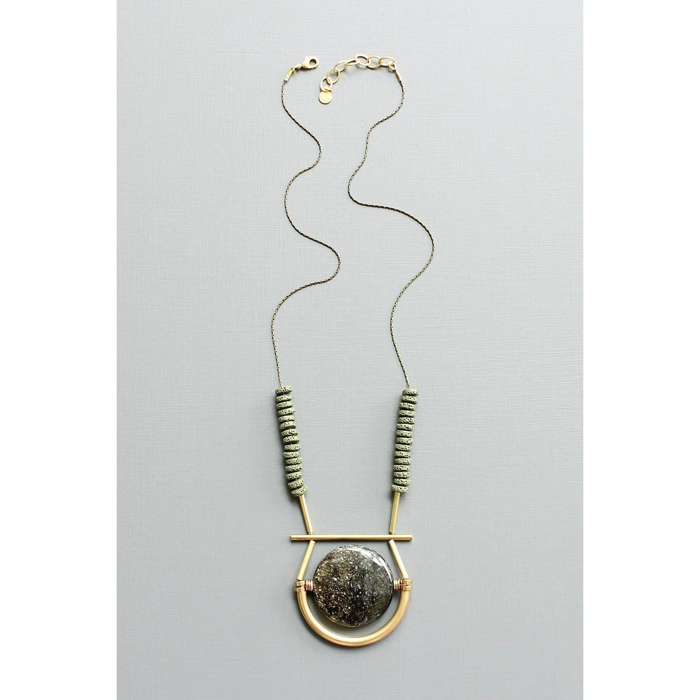 Black and Moss Geometric Pendant Necklace