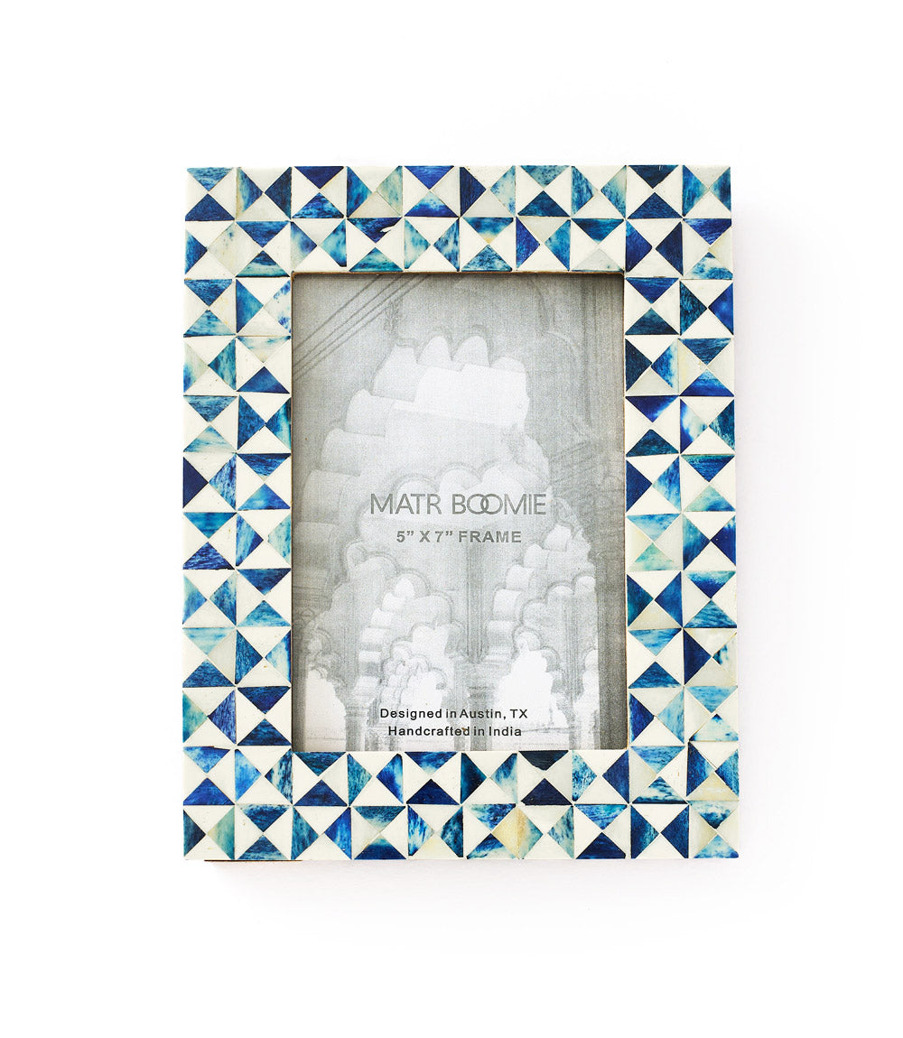 Varuna 5x7 Cobalt Picture Frame - Carved Bone