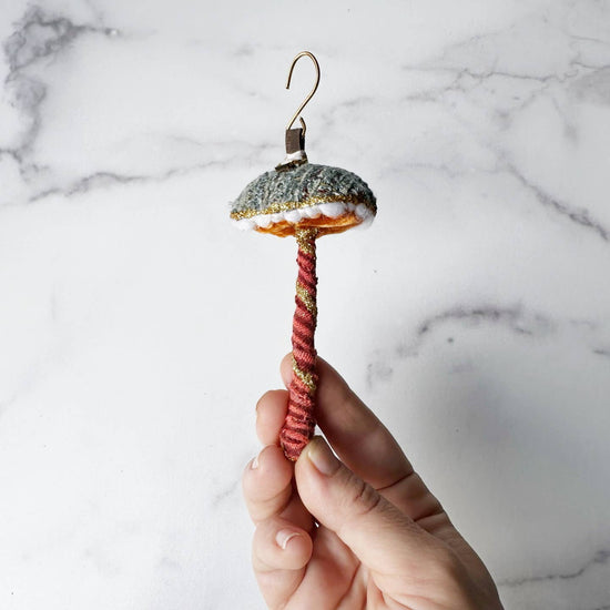 Glitter Mushroom Ornament - Blue and Red