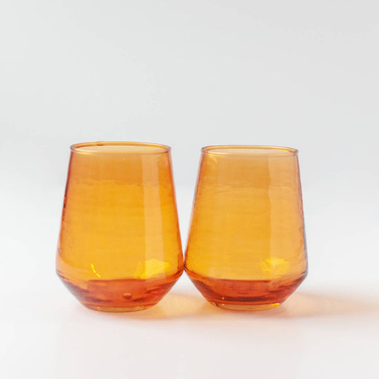 Handblown Hammered Glass Water Tumbler | Pair of 2