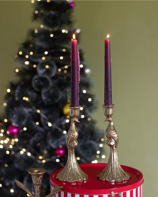 Peacock Metal Candle Holders - Set of 2