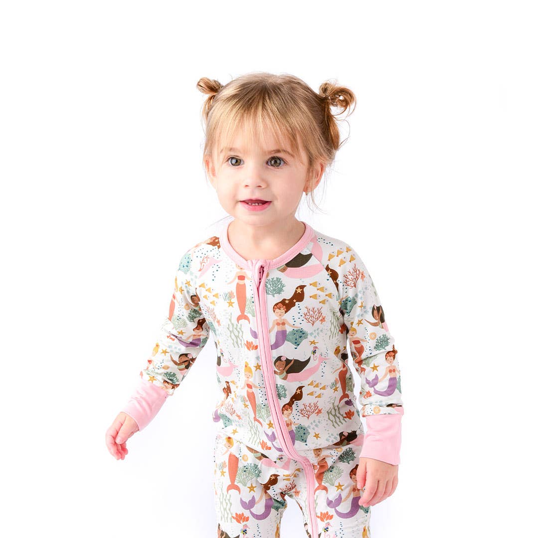 Making Waves Mermaids Coastal Bamboo Baby Pajamas Convertible Romper