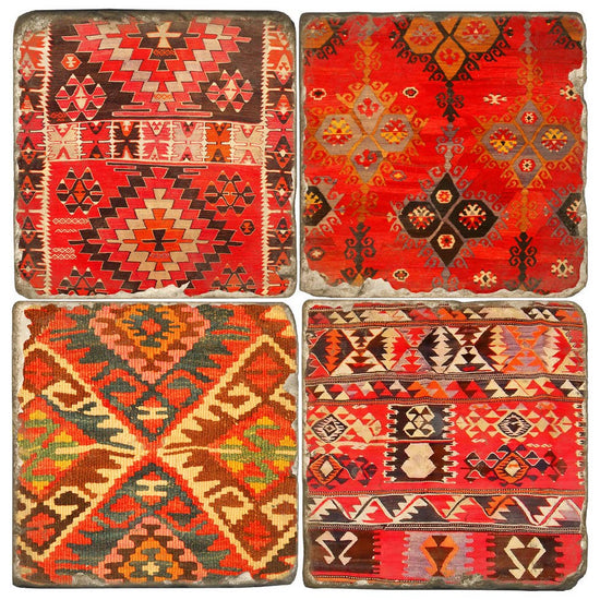 Red Kilim - Tumbled Marble Coaster