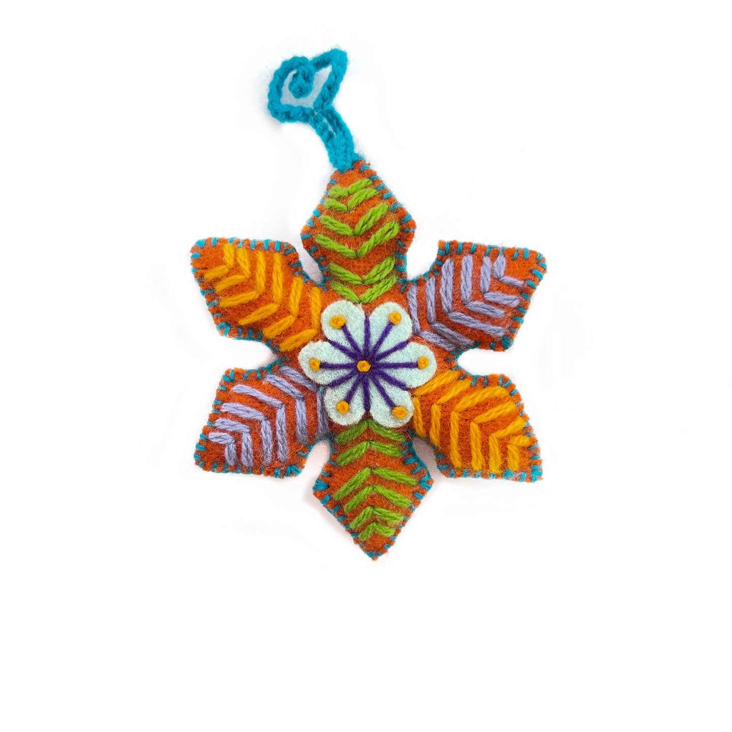 Colorful Embroidered Pointed Snowflake Christmas Ornament