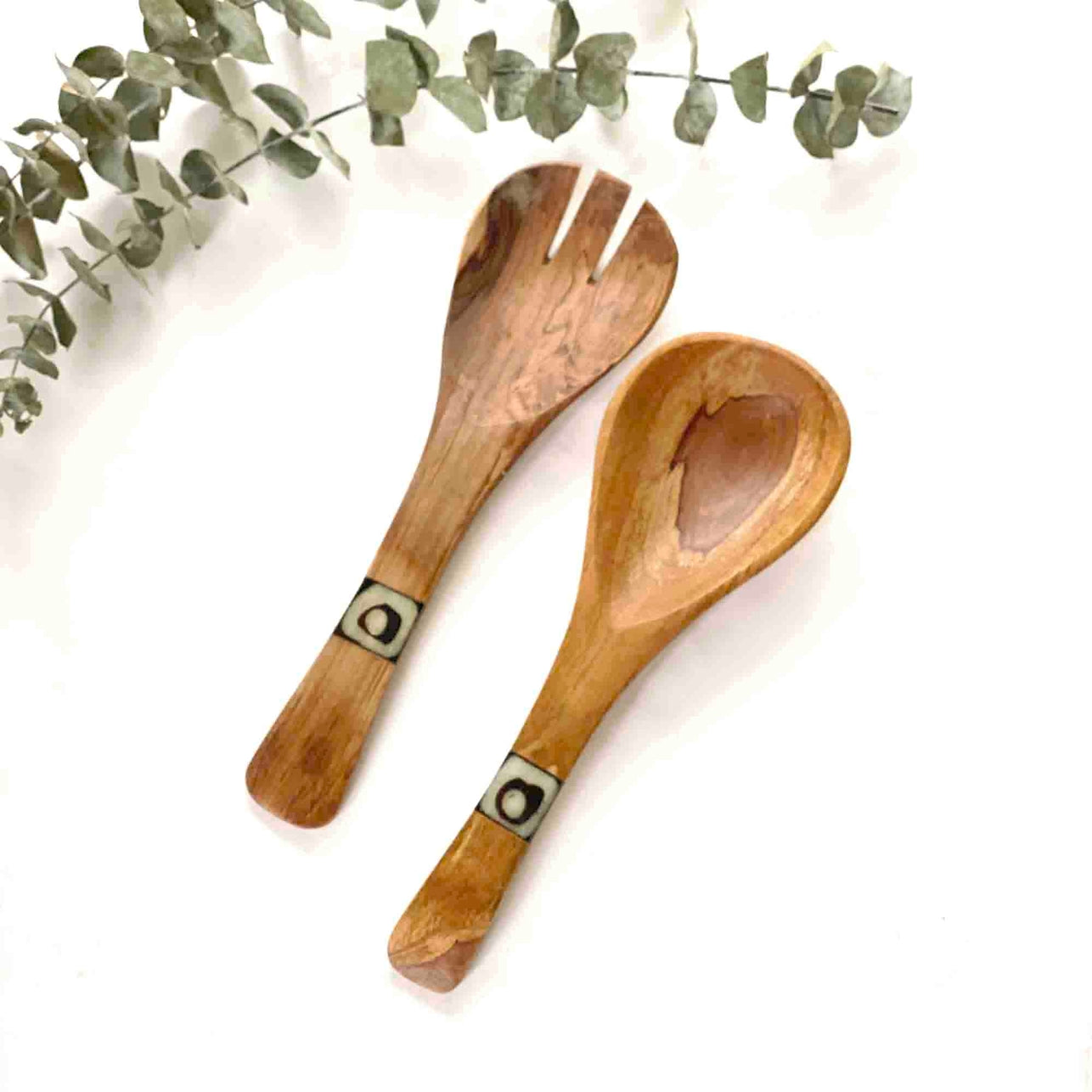 Olive Wood Serving Set - Small with Batik Inlay