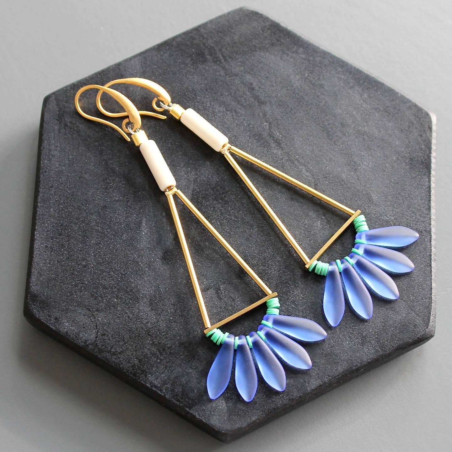Cobalt and White Geometric Earrings
