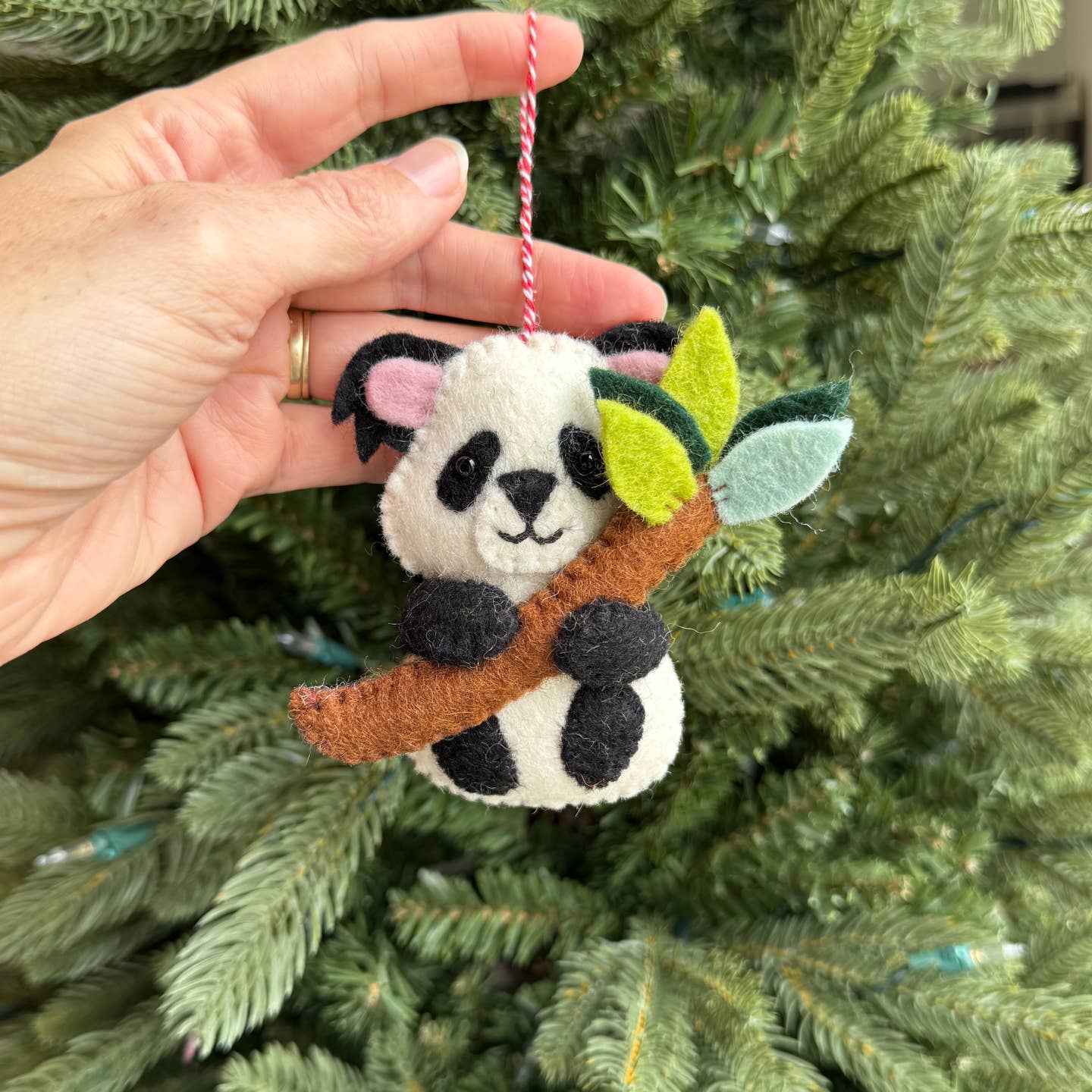 Panda with Bamboo Felt Wool Christmas Ornament