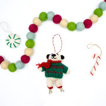 Felt Wool Holiday Ornament - Skating Polar Bear