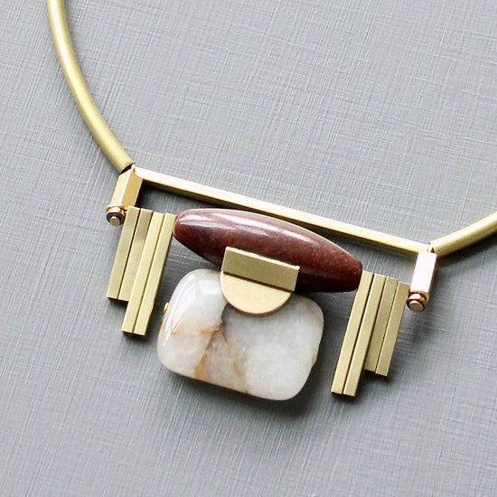 Art Deco Burgundy & Jasper Pendant Necklace