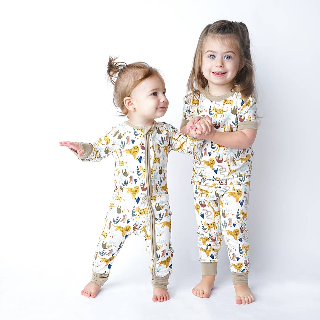Jungle Friends Bamboo Pajama Convertible Footie Romper