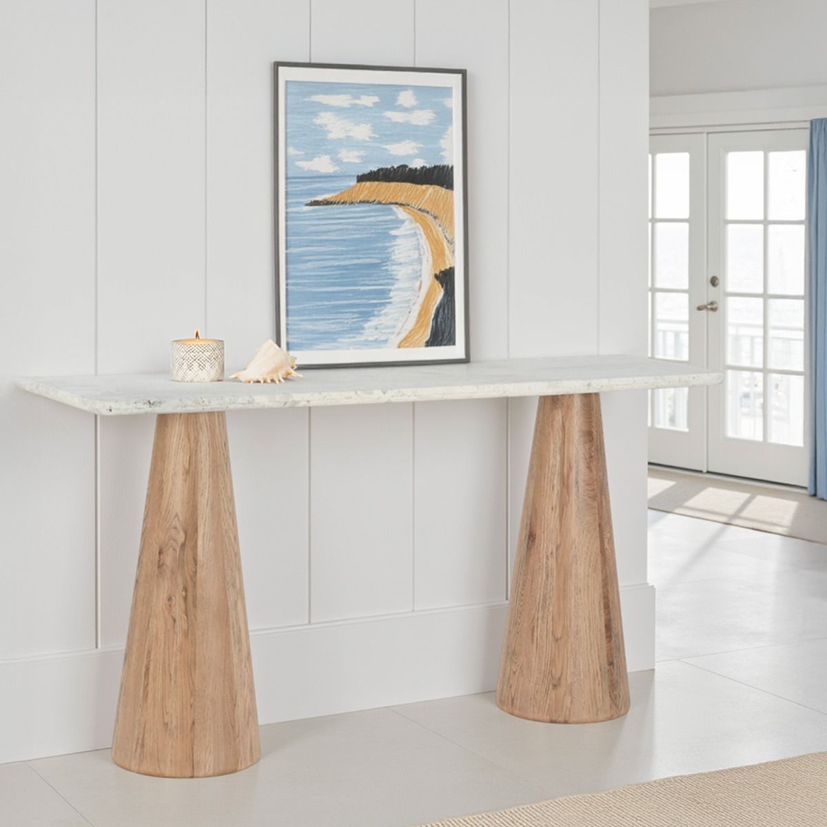 Vista 60" Console Table with White Travertine and Light Base