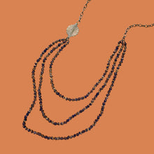 Load image into Gallery viewer, Brown Papyrus Long Layered Necklace with Brass Sun
