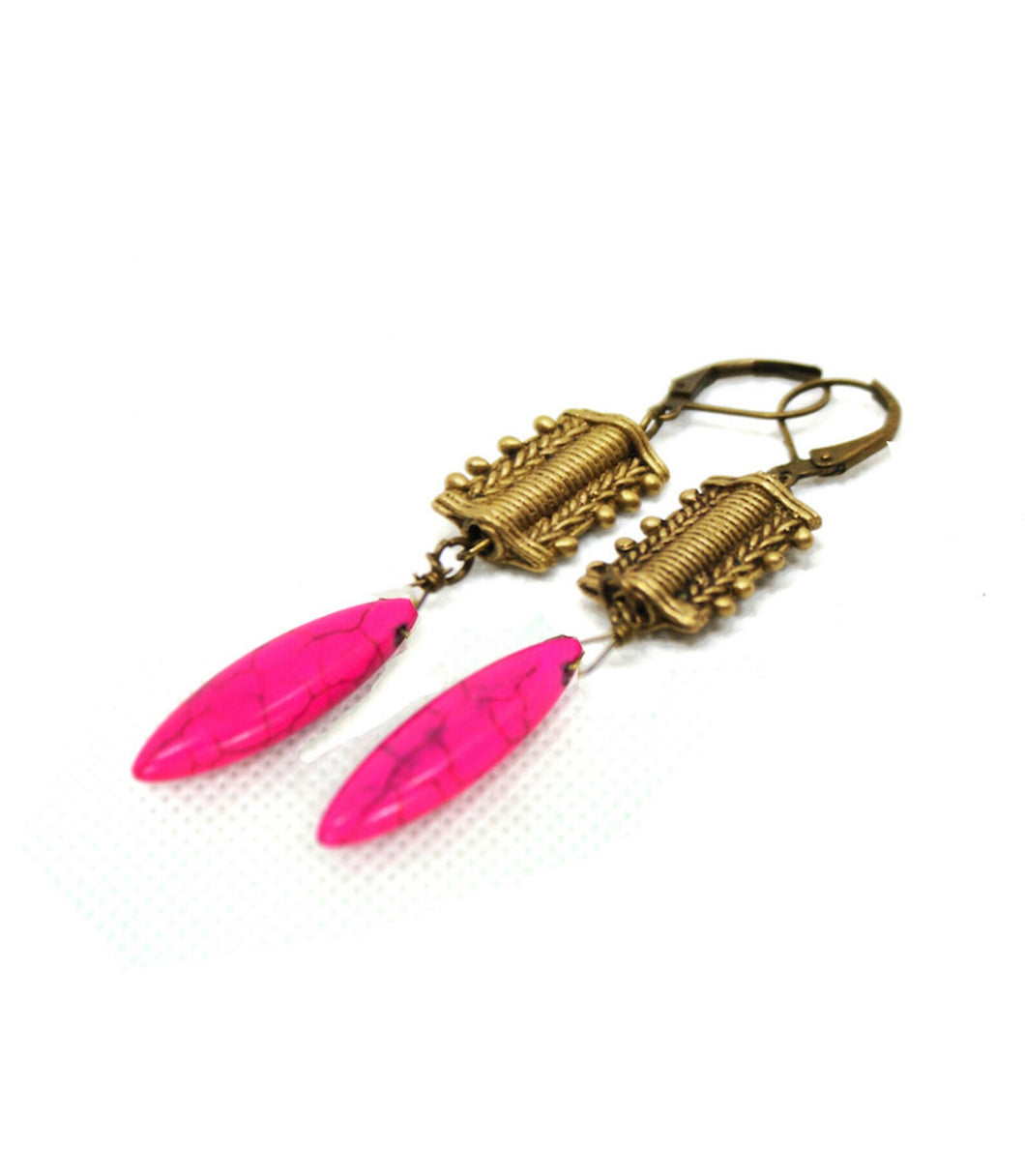 Pink Brass Lace Earrings