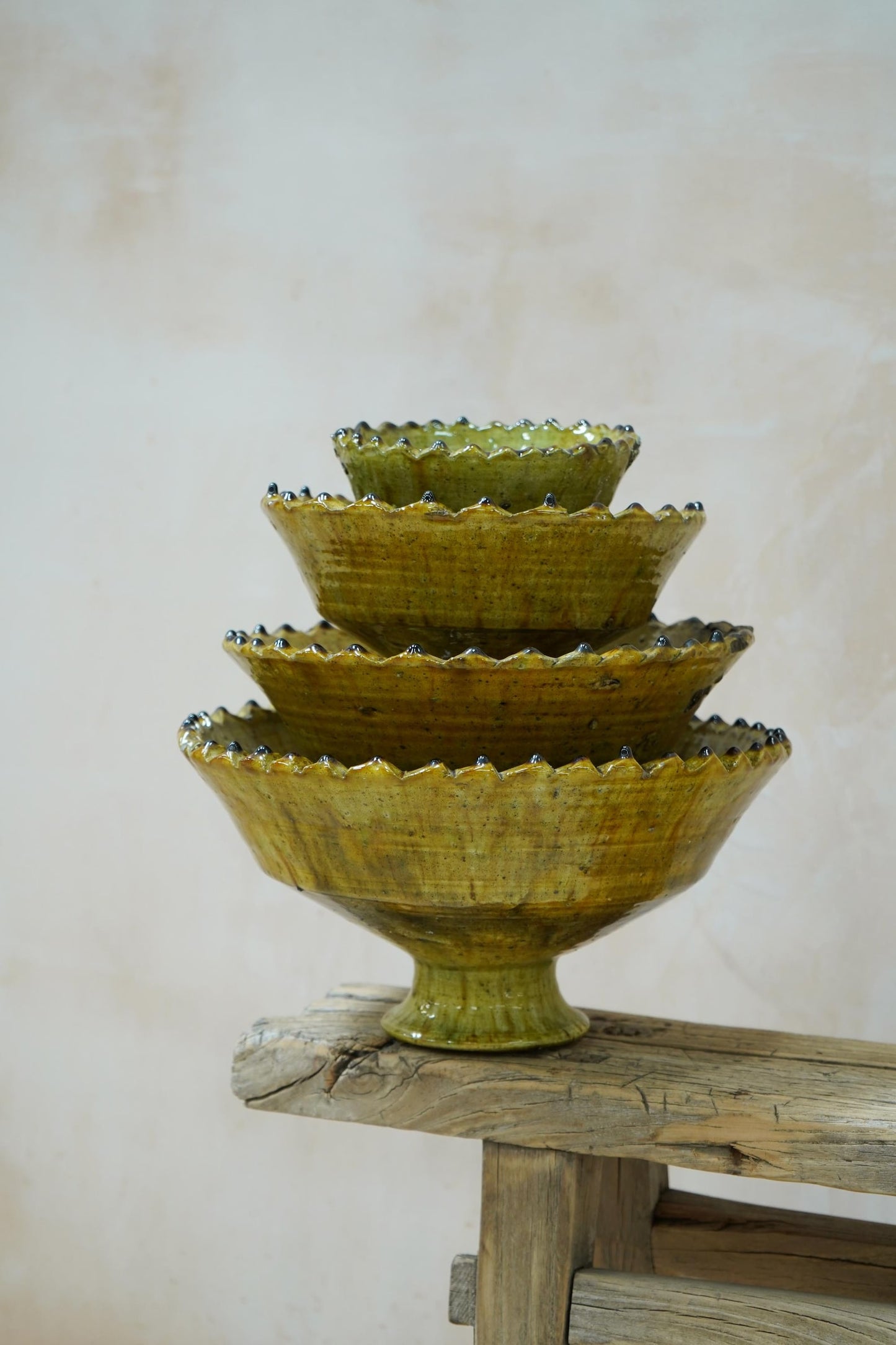 Moroccan Mustard Zig Zag Pedestal Bowl