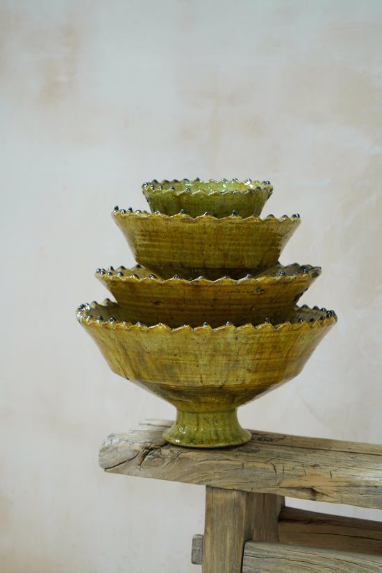 Moroccan Mustard Zig Zag Pedestal Bowl