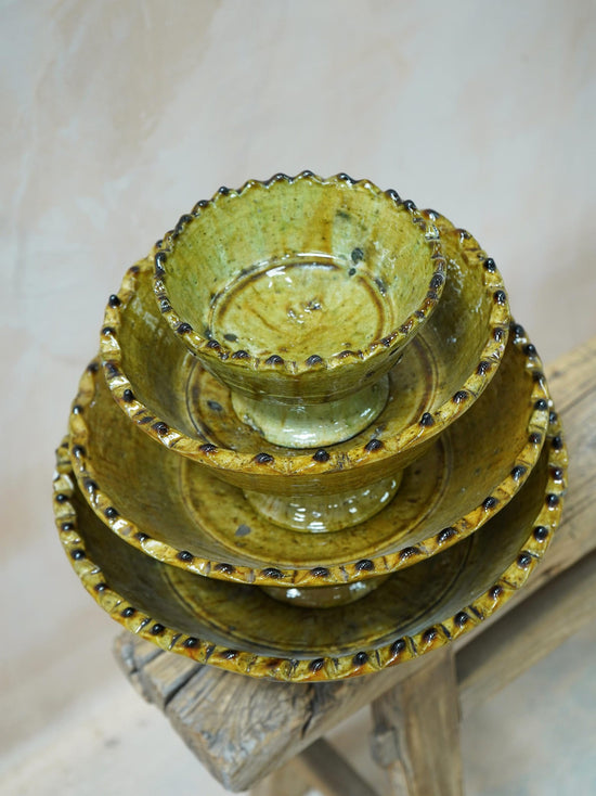 Moroccan Mustard Zig Zag Pedestal Bowl