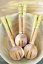 Load image into Gallery viewer, Wild Olive Wood Salad Servers with Assorted Golden Bone Handles
