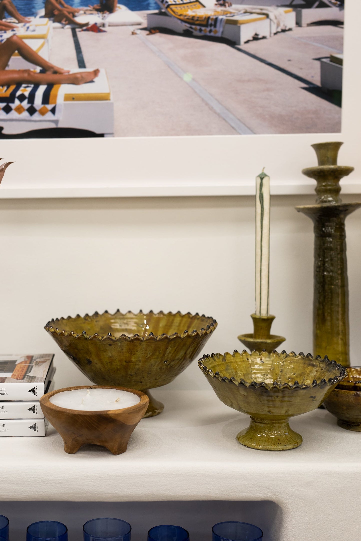 Moroccan Mustard Zig Zag Pedestal Bowl