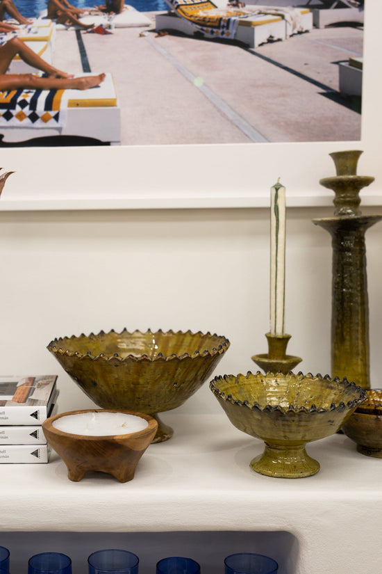 Moroccan Mustard Zig Zag Pedestal Bowl
